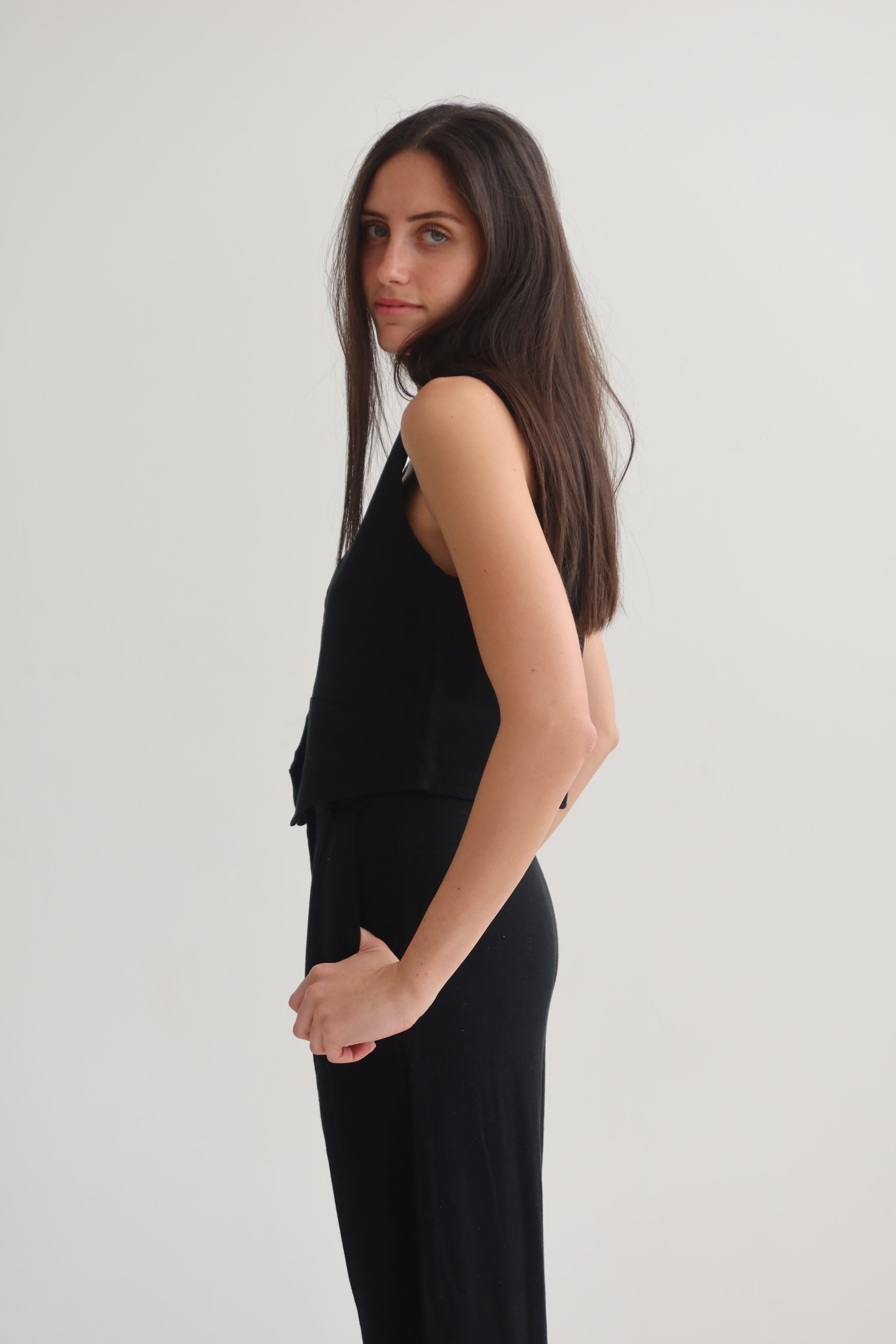 Black tailored crop vest