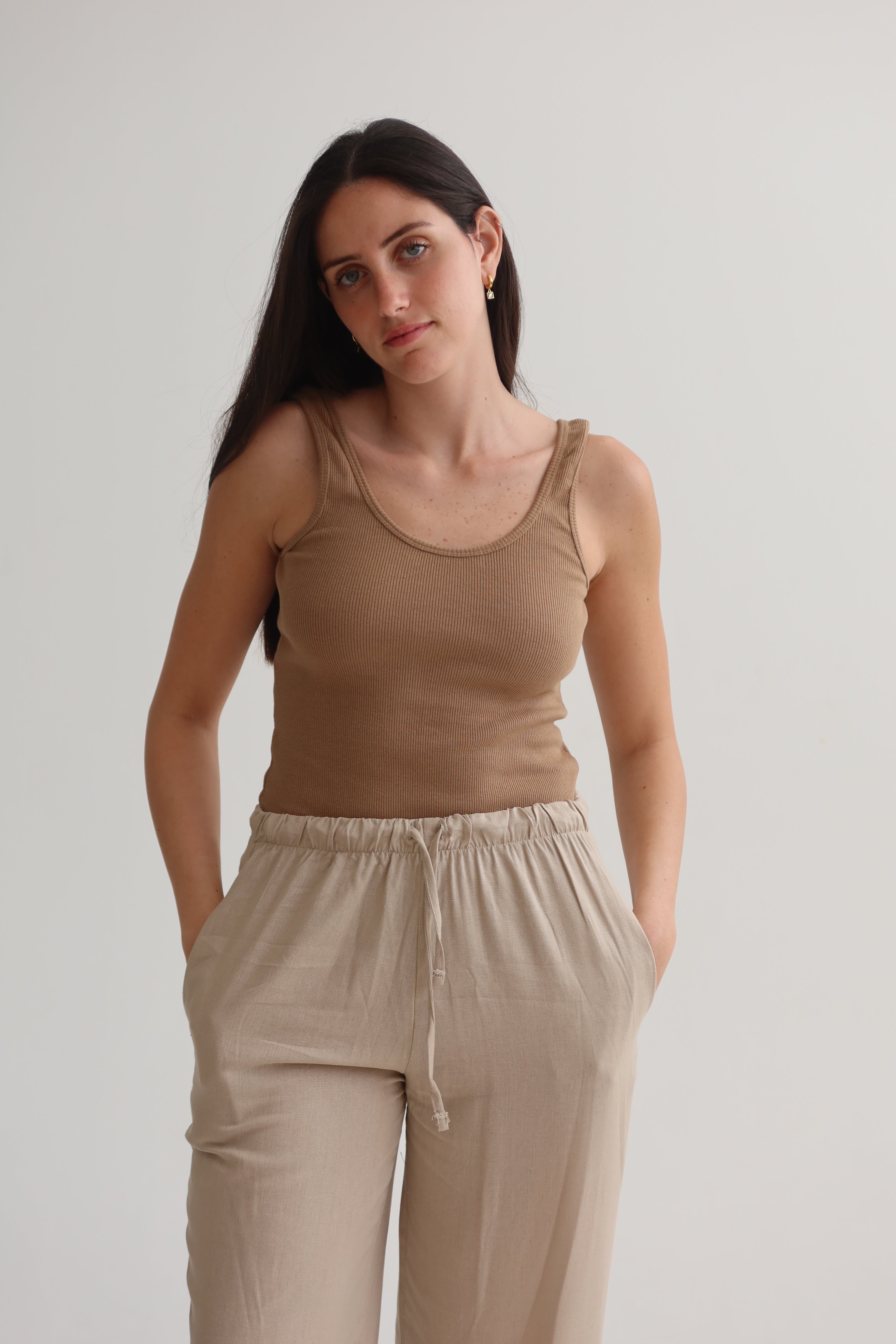 camel ribbed tank top