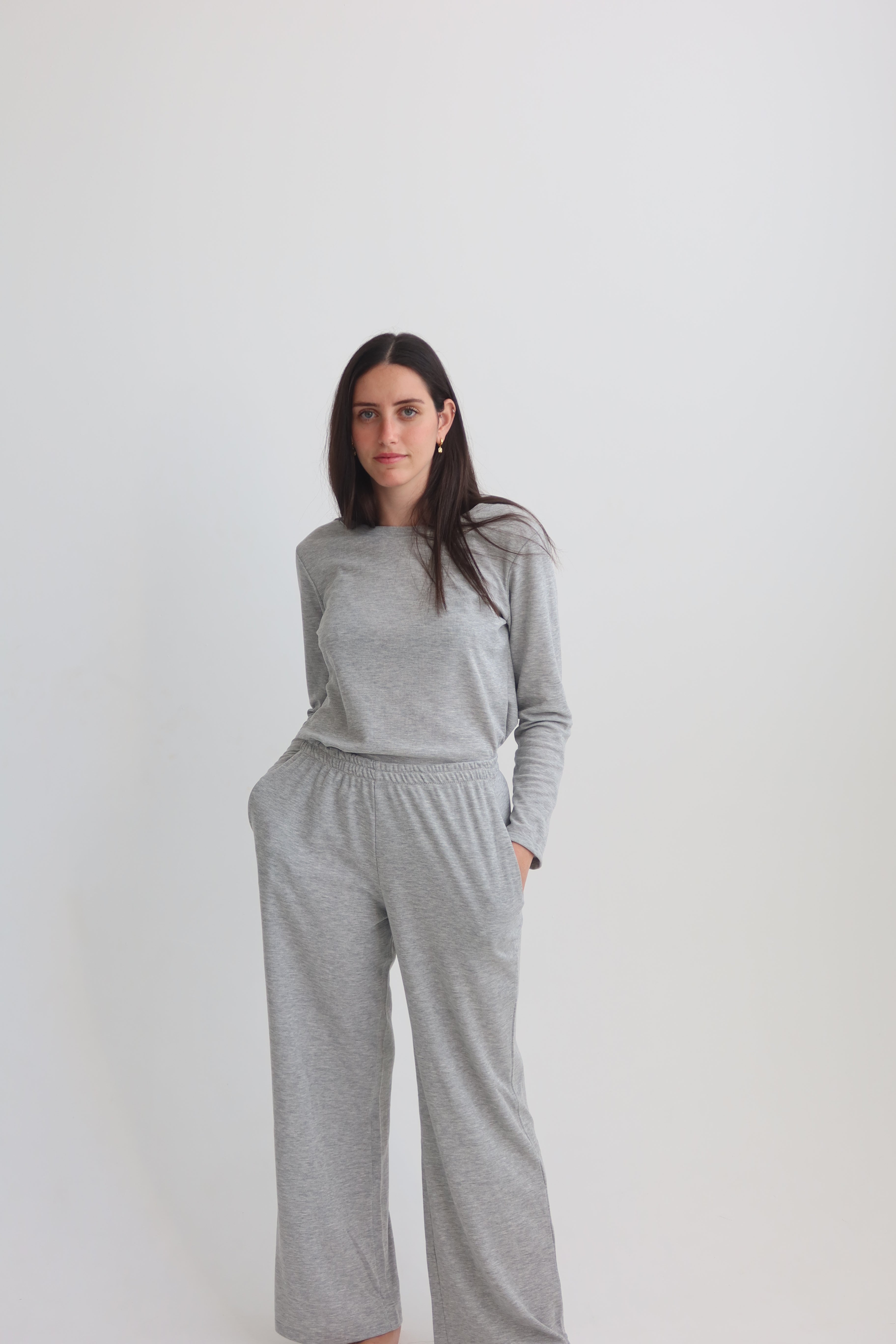 Waffle straight pants - gray