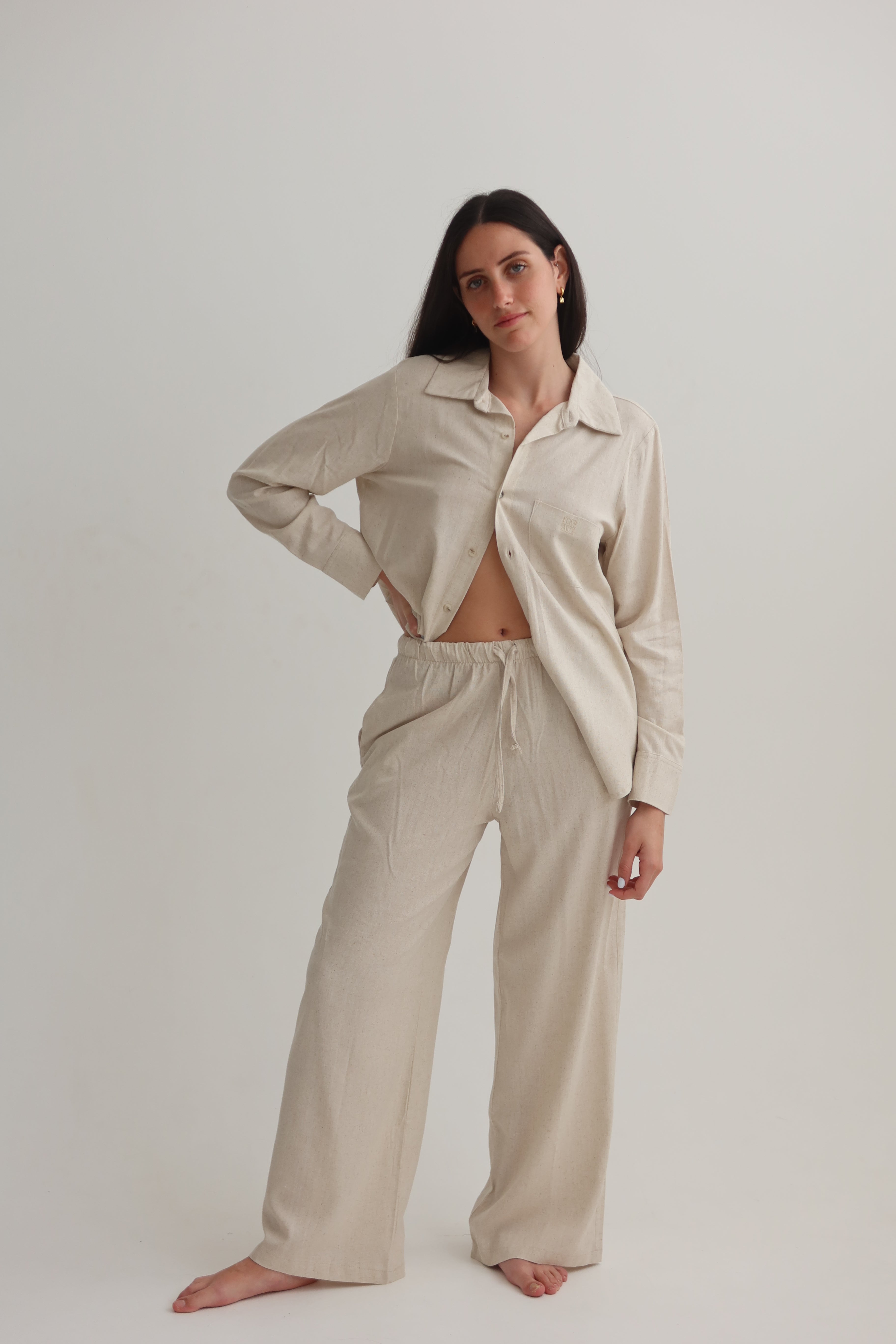 relaxed fit linen pants - stone