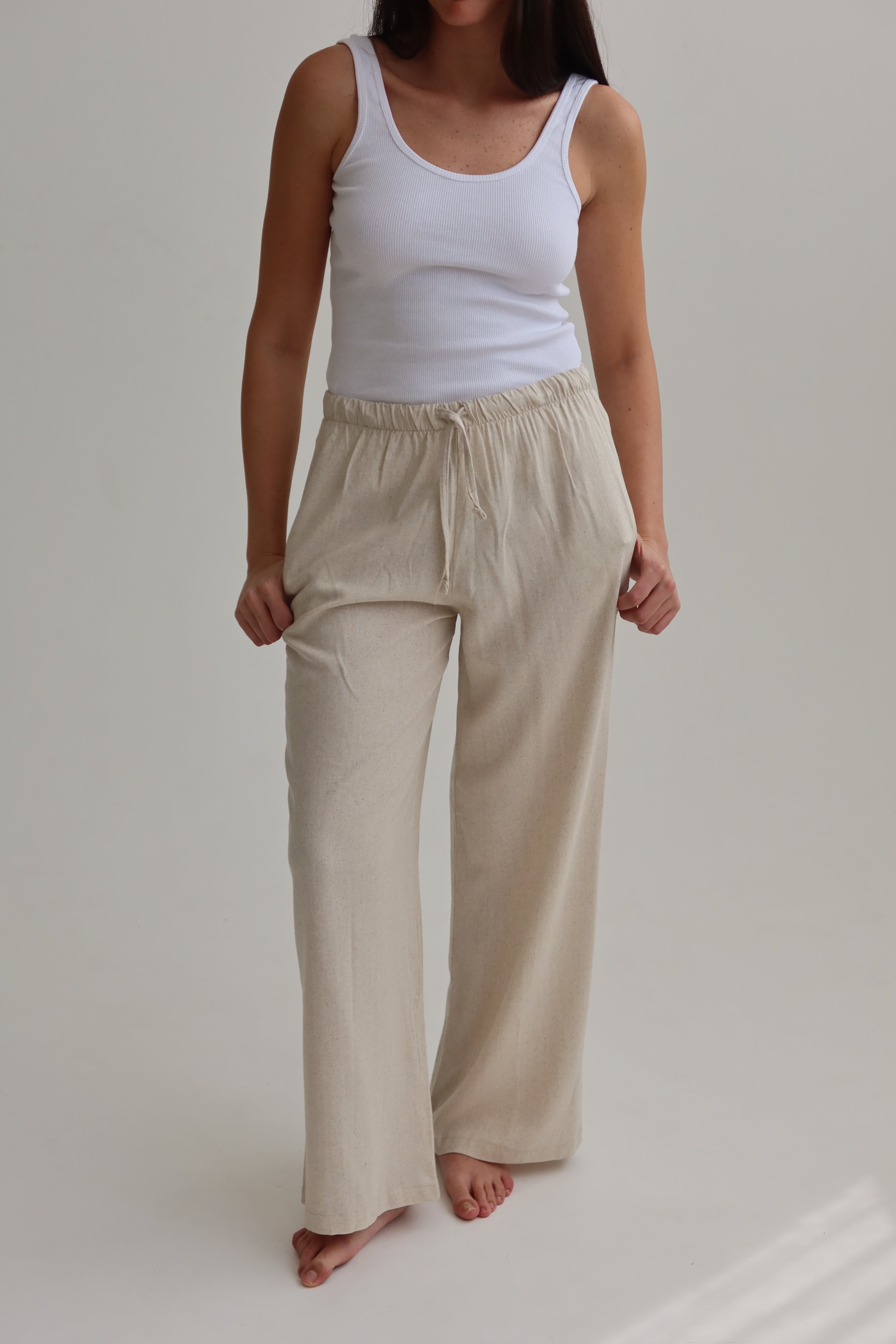 relaxed fit linen pants - stone