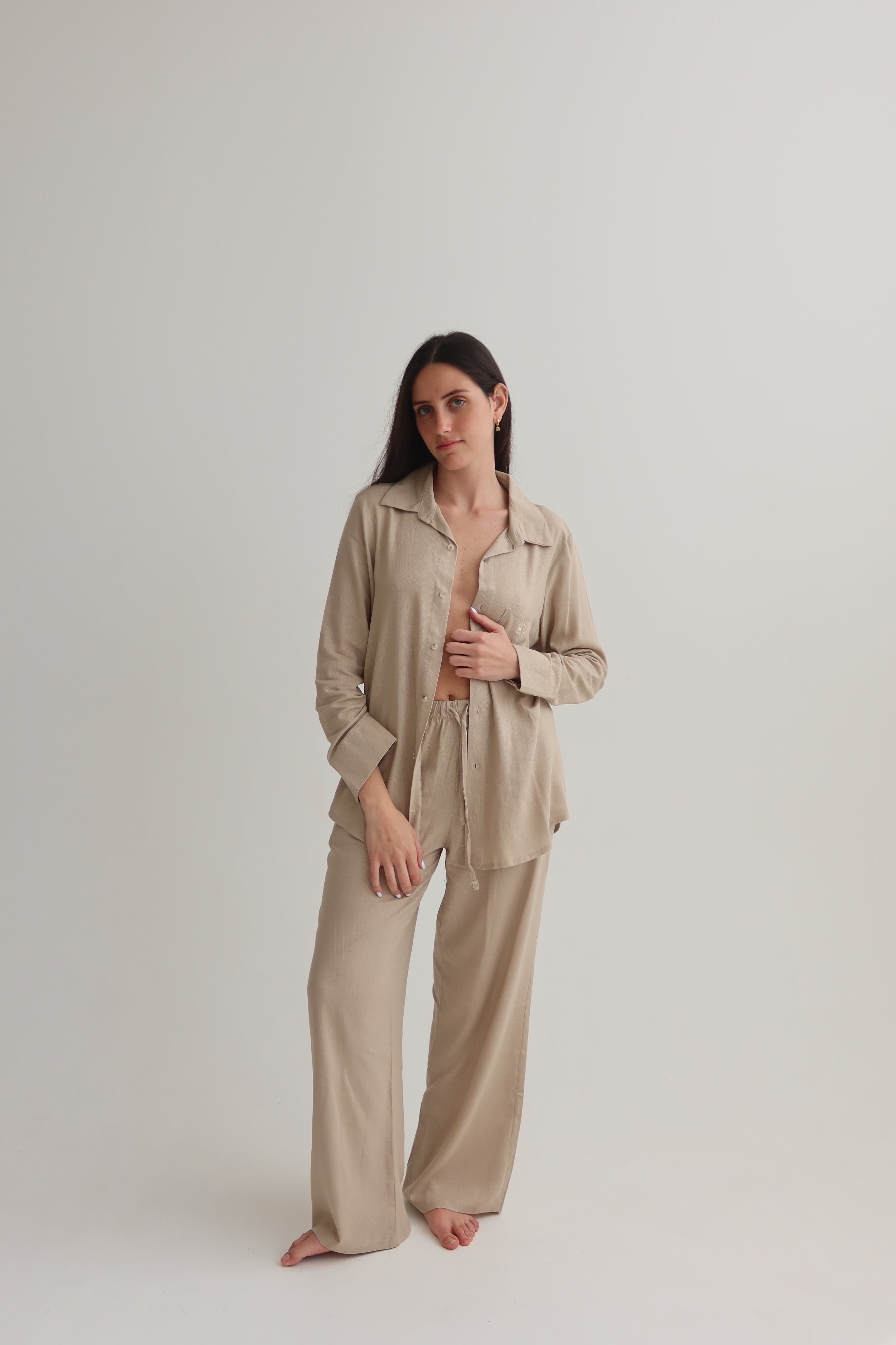 relaxed fit linen pants - beige