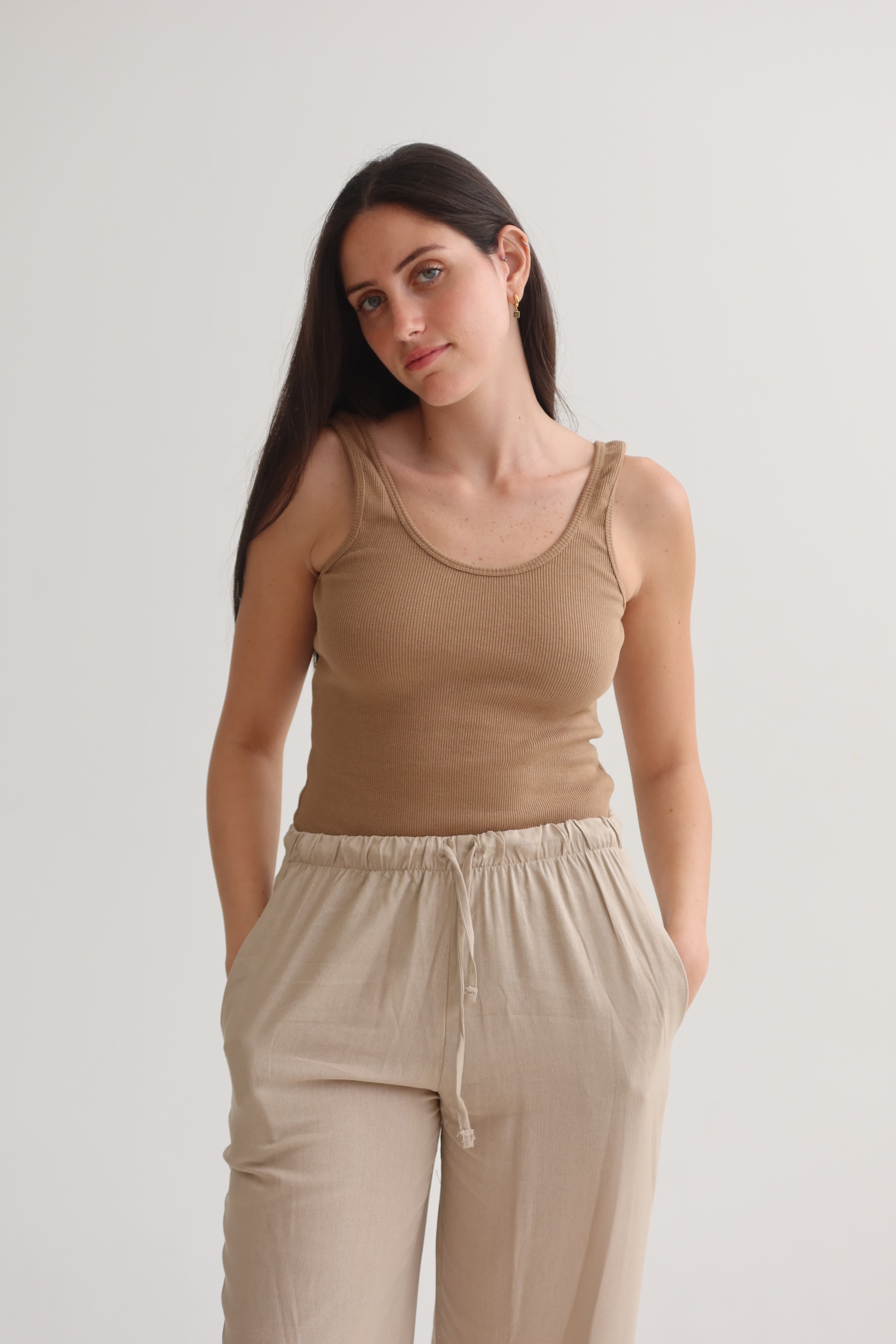 camel ribbed tank top