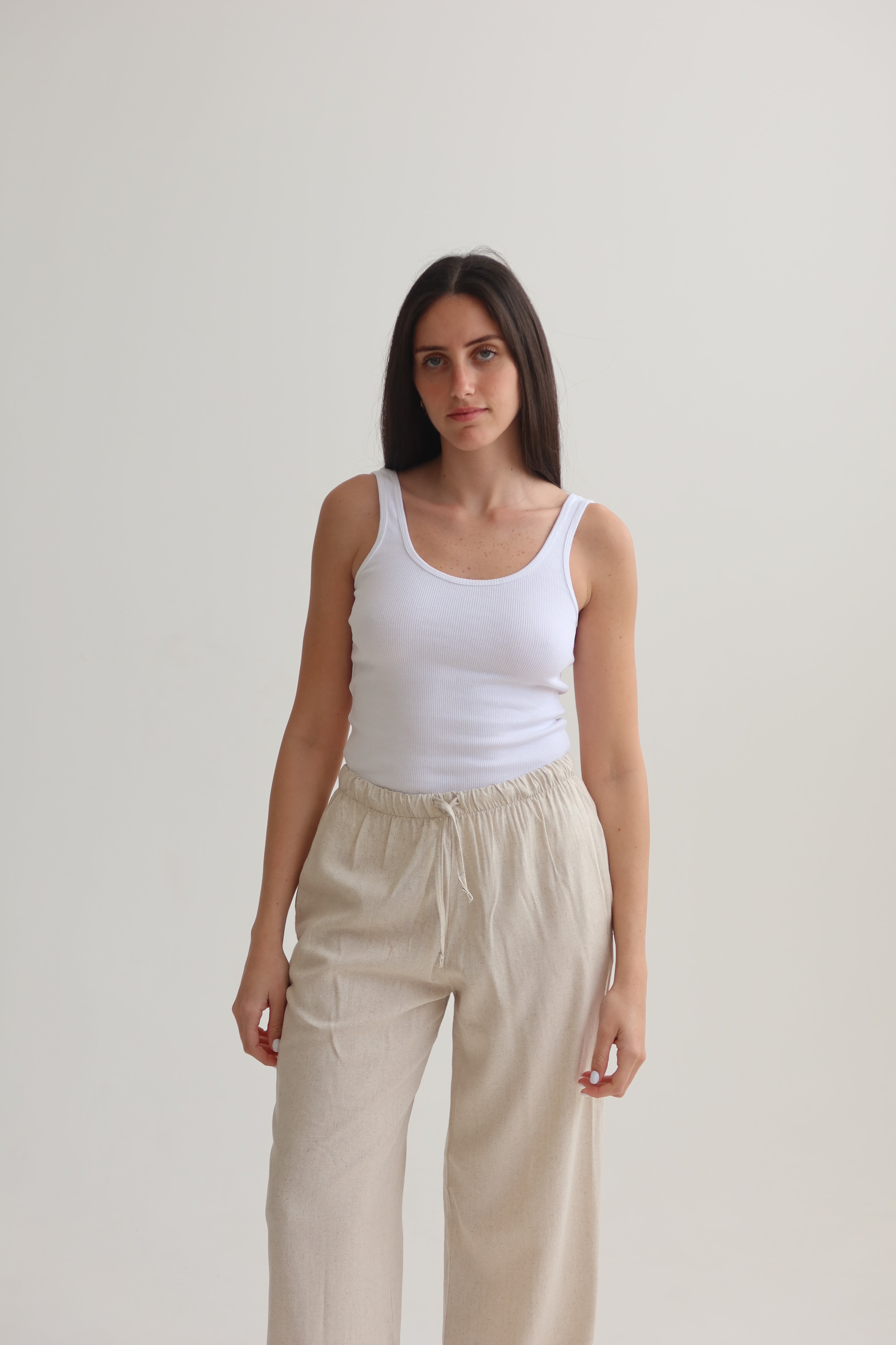 relaxed fit linen pants - stone