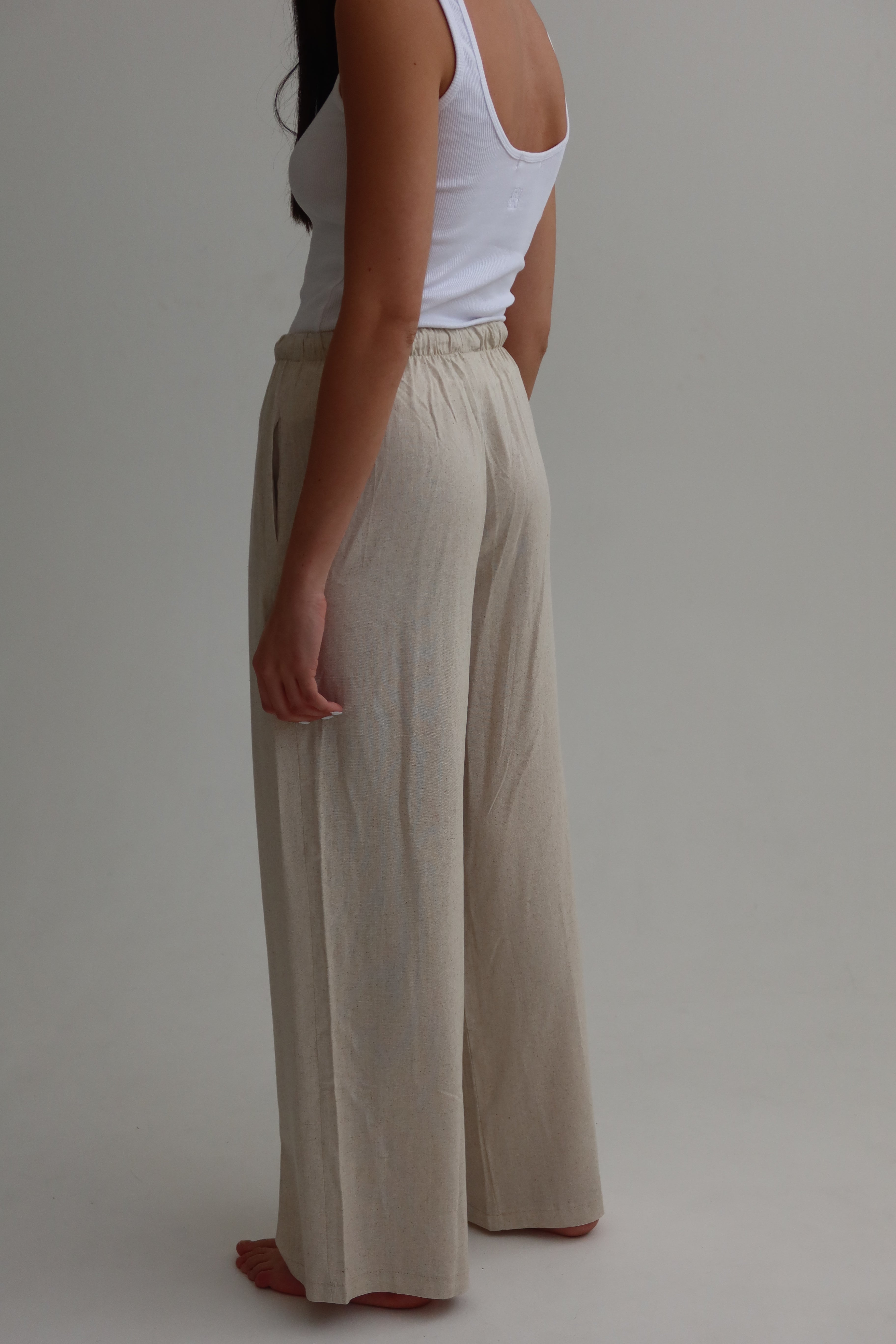 relaxed fit linen pants - stone