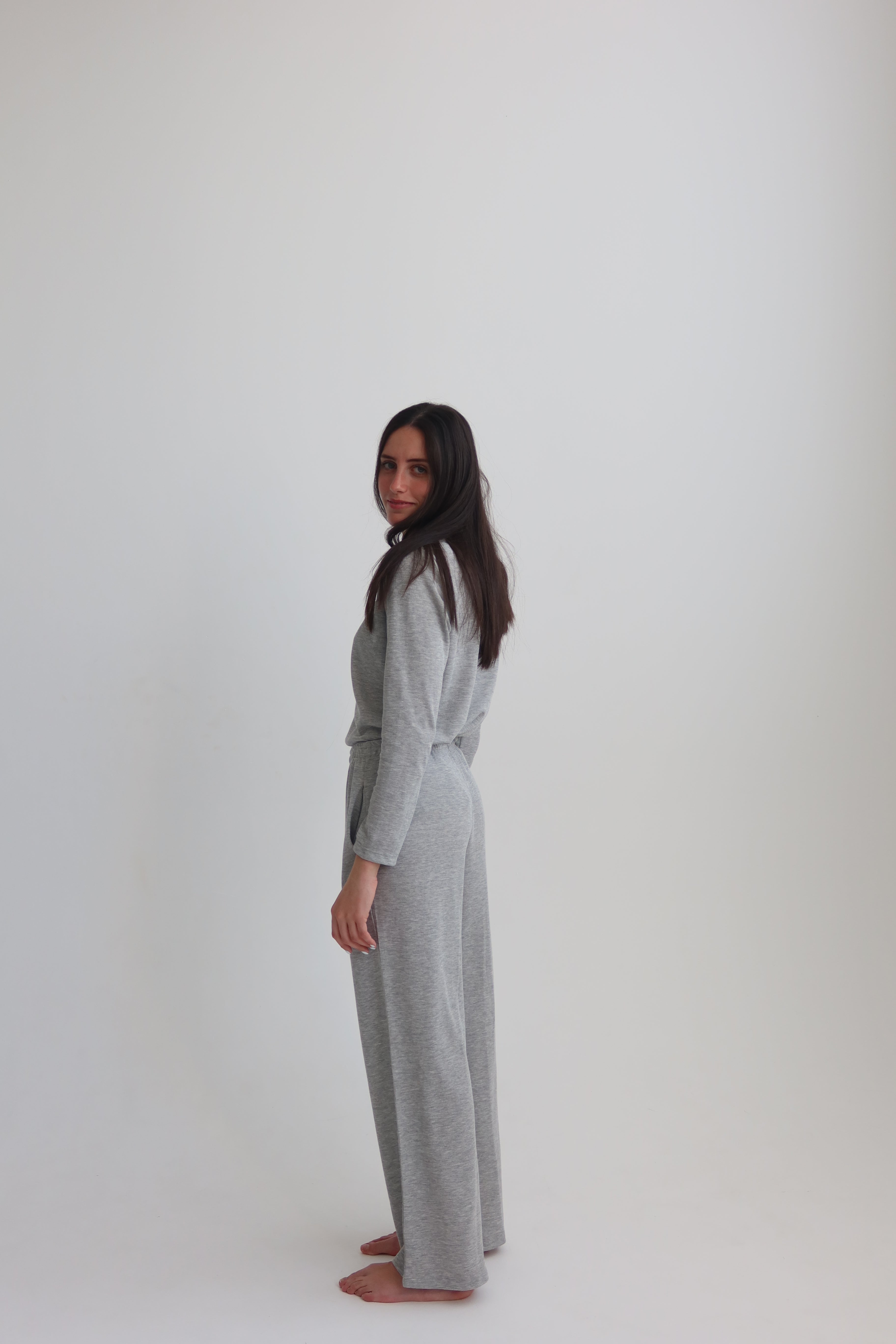 Waffle straight pants - gray