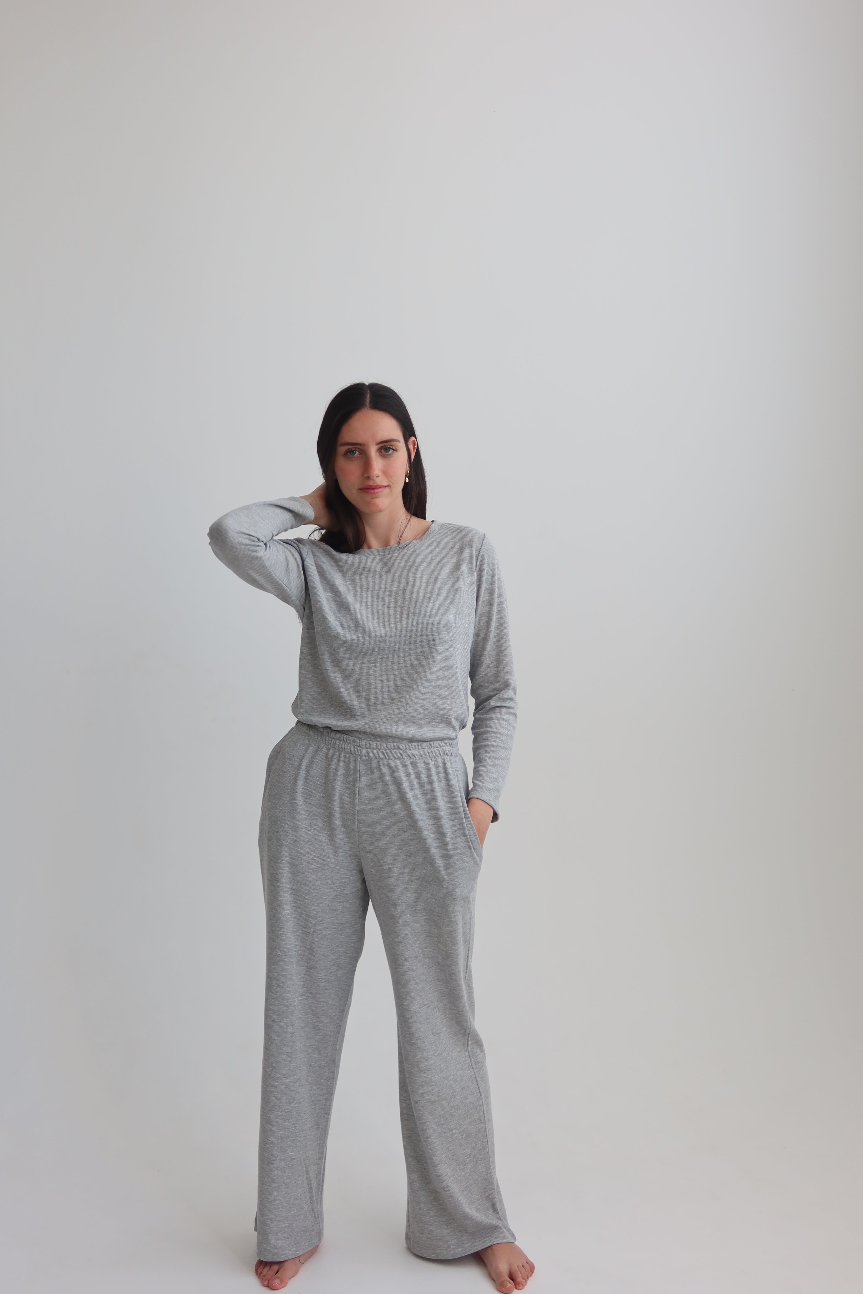 Waffle straight pants - gray