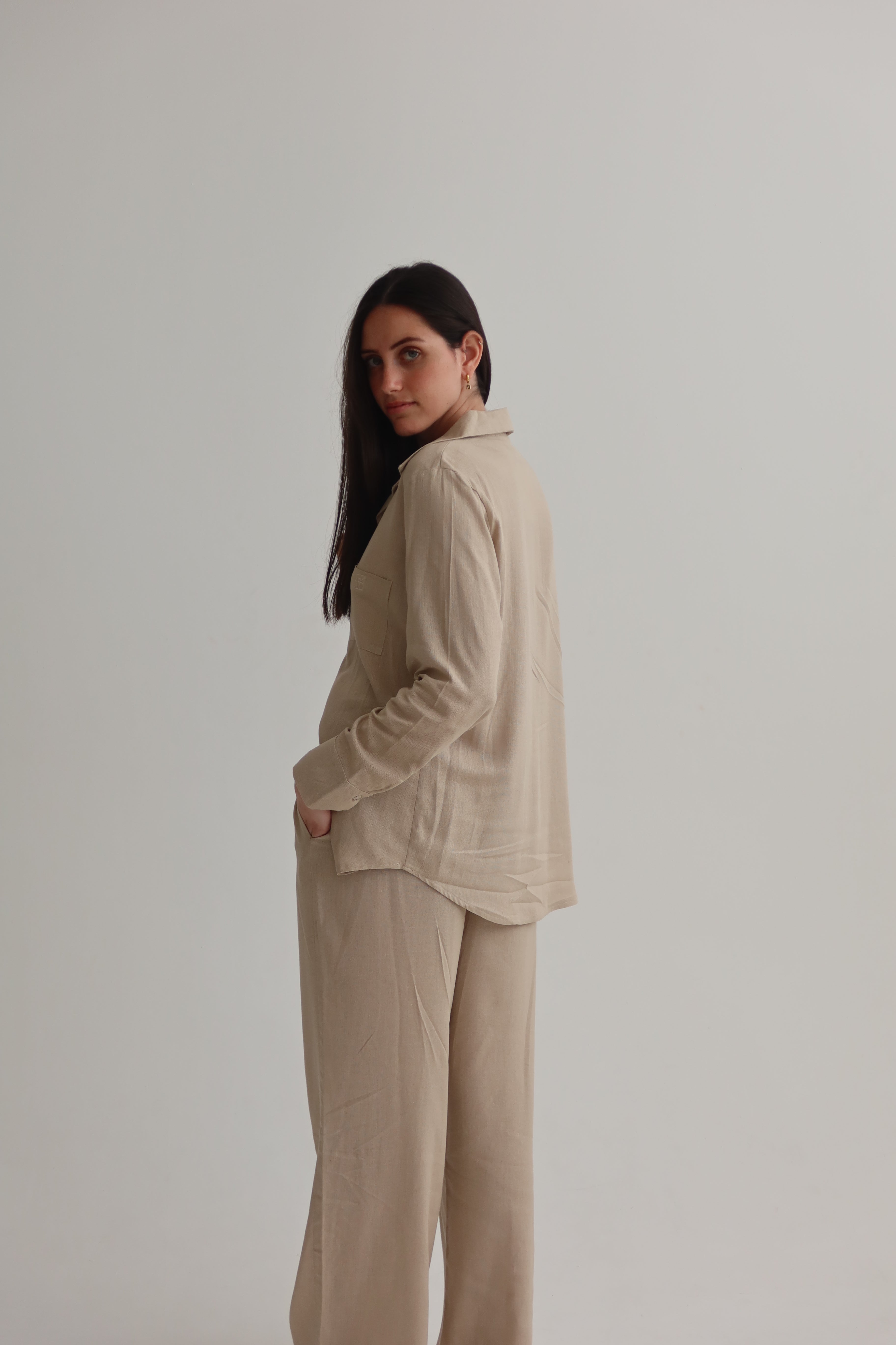 relaxed fit linen pants - beige