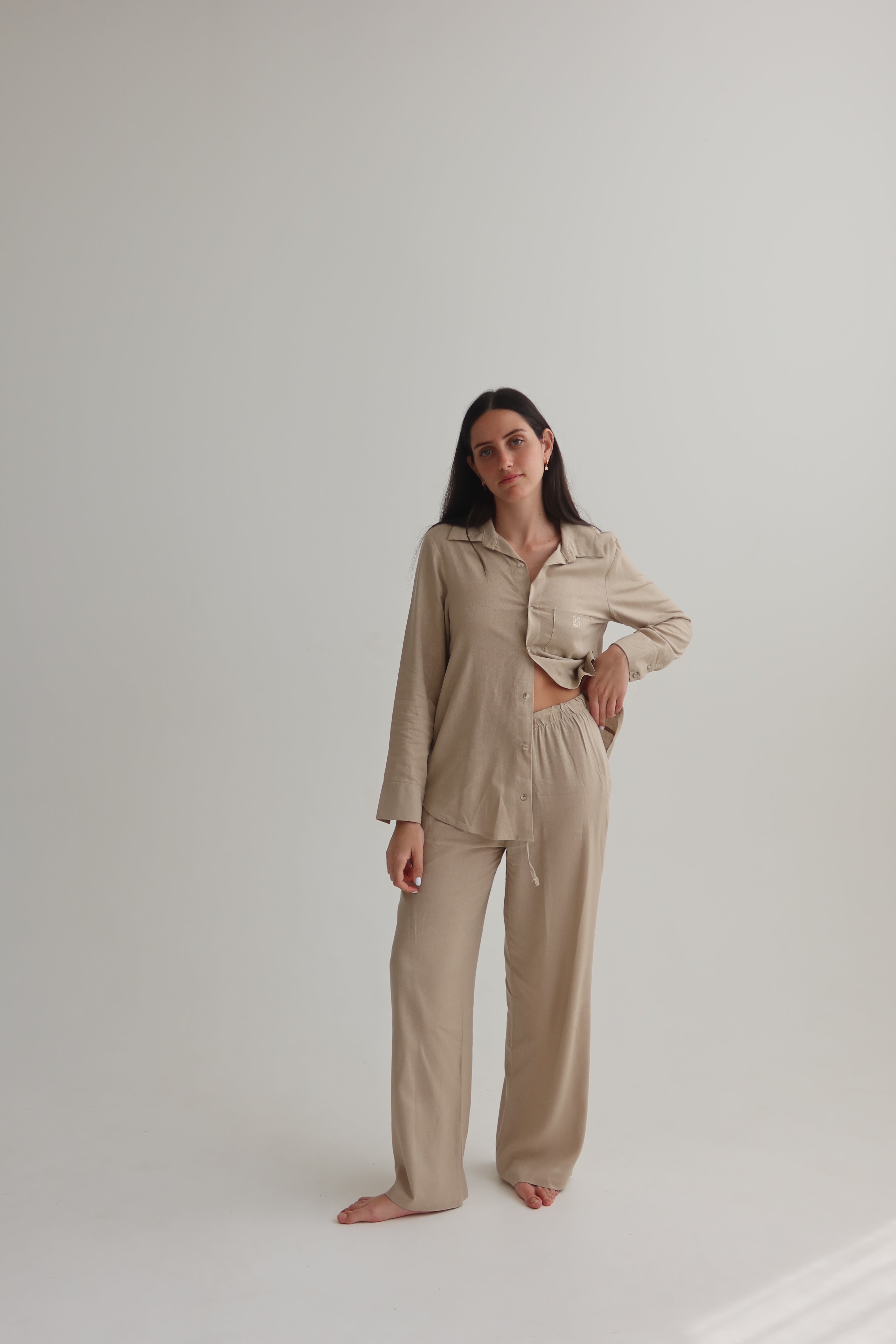 relaxed fit linen pants - beige